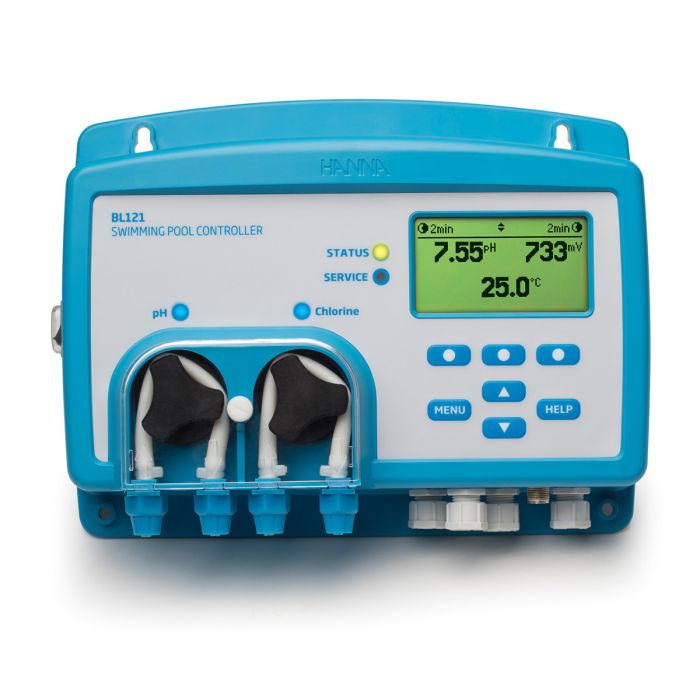 Swimming Pool Controller with Built-in Dosing Pumps, Analog Outputs and In-line Mounting Kit